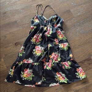 Floral Black Spaghetti Strap Dress